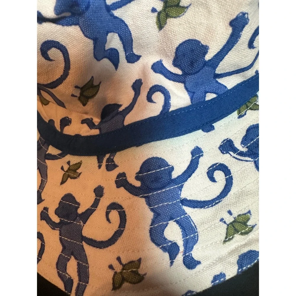 Roberta Roller Rabbit Kids Blue Monkey Print Cotton Bucket Hat White Small